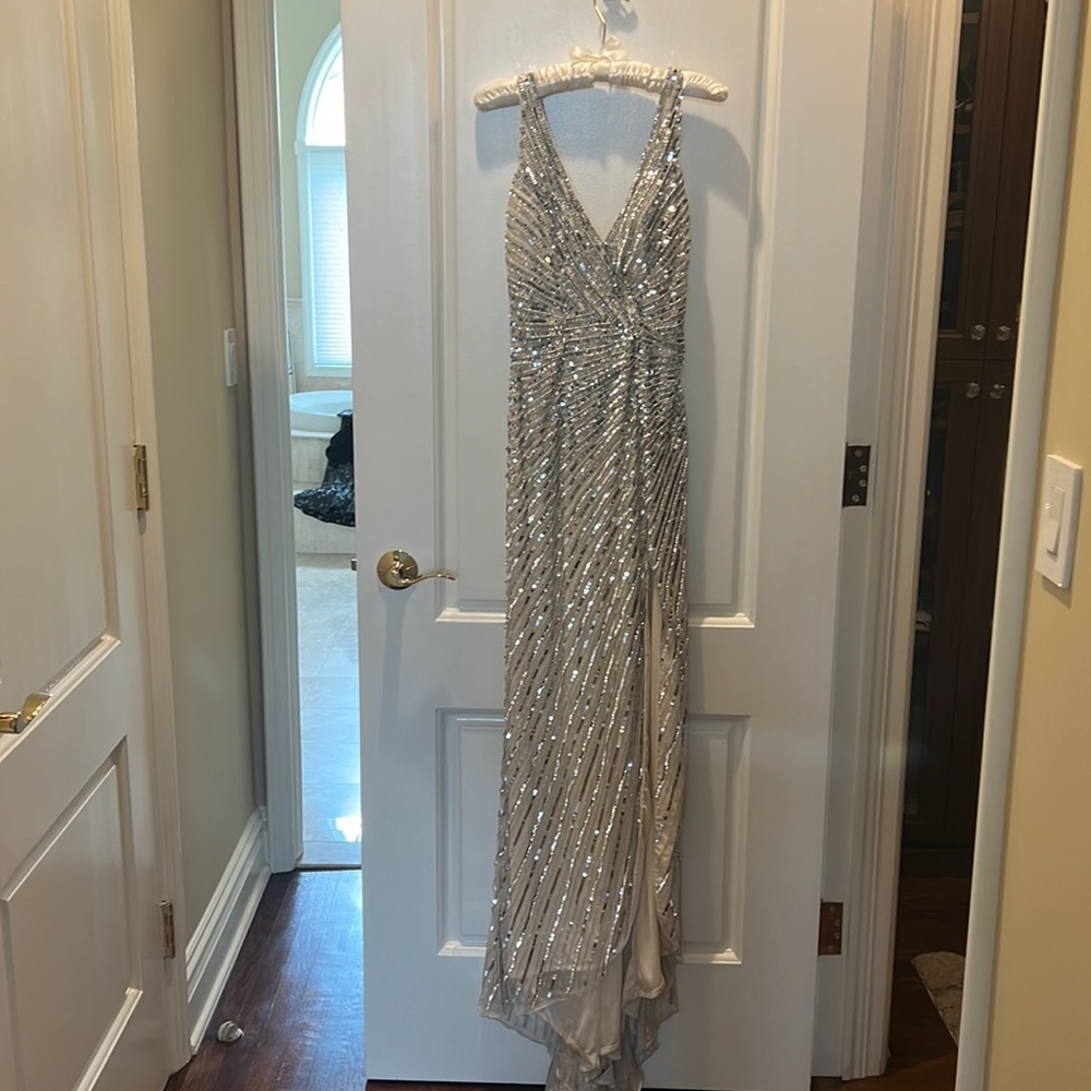 Mac duggal sequin slit gown